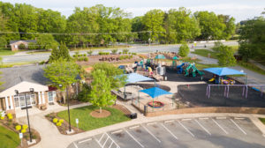 Aerial View of playground and Heritage Community Center at Beth Schmidt Park